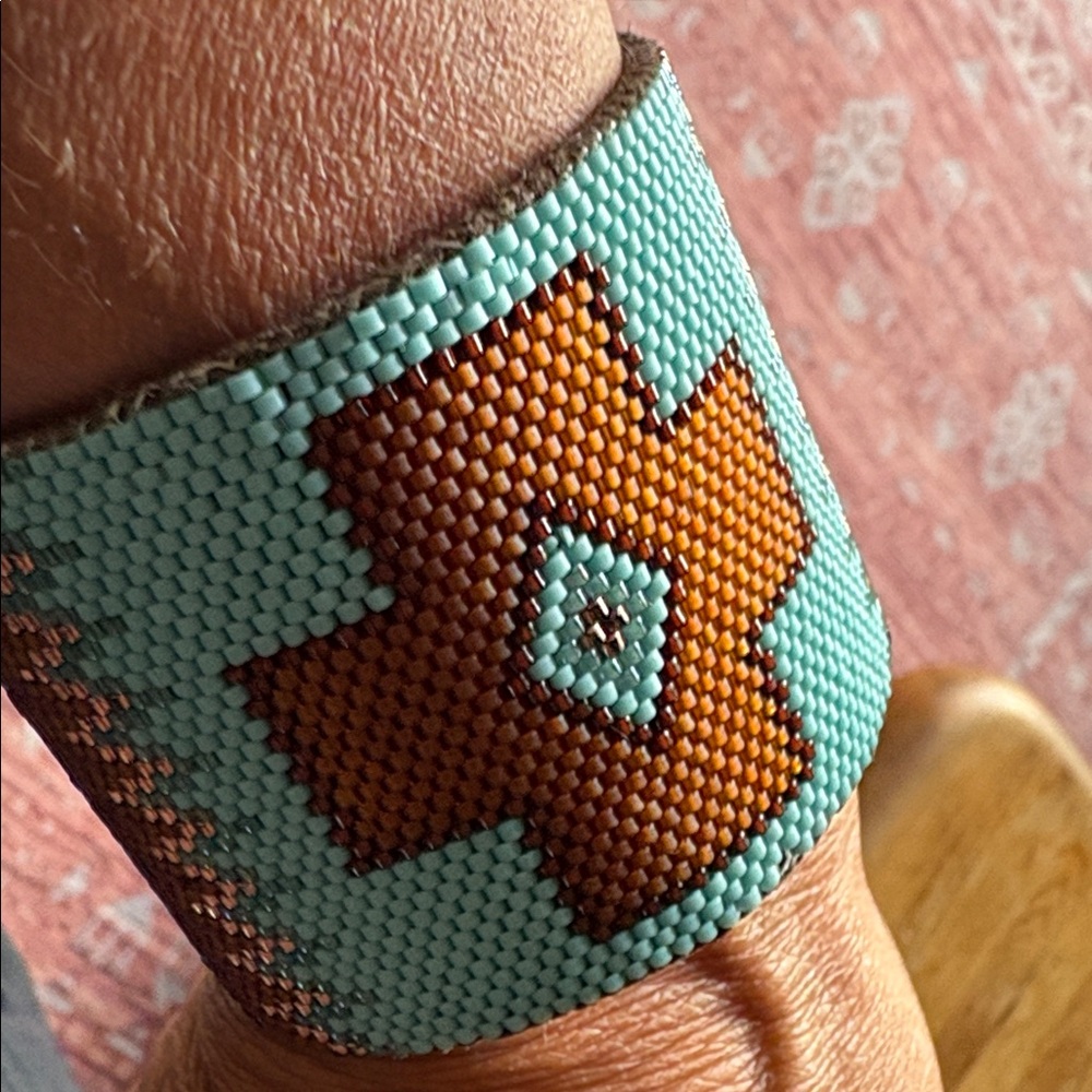 Native American Beaded Cuff Bracelet with Cross Design - Picture 6 of 7